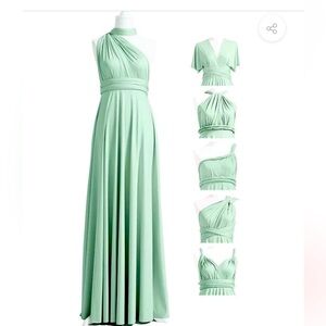 ‘72 Ways’ Multiway Infinity Dress in Sage Green. One size, floor length.